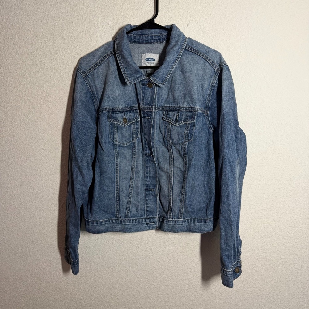 Old Navy Denim Jacket Womens 2XL Blue Long Sleeve Pockets Winter Button‎ Front